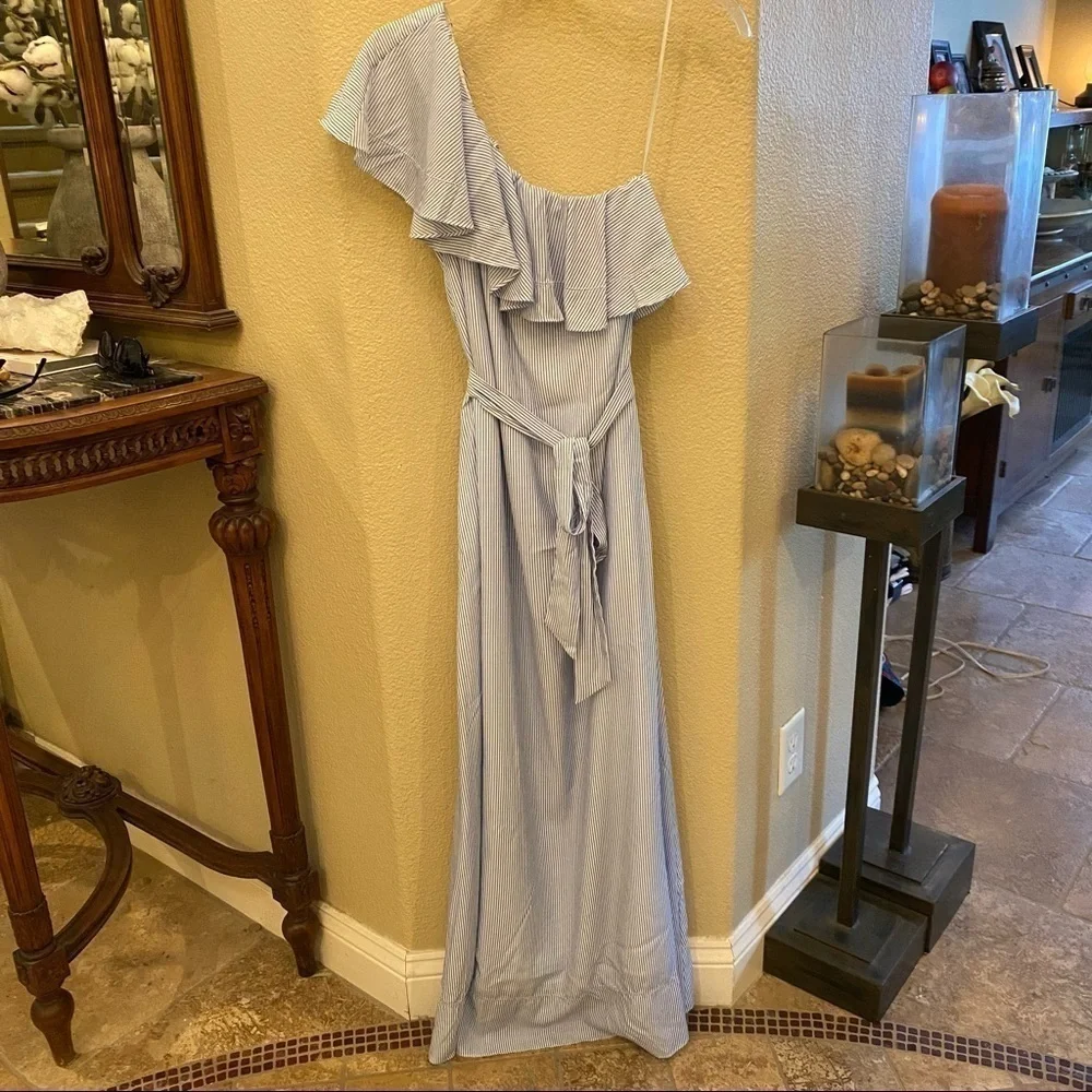 NWT~BANANA REPUBLIC Striped One Shoulder Ruffled Maxi Summer Dress Size Xsmall